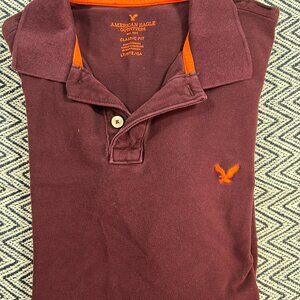 American Eagle Outfitters Logo Red Orange Knit Cotton Polo Shirt Men's Size LT